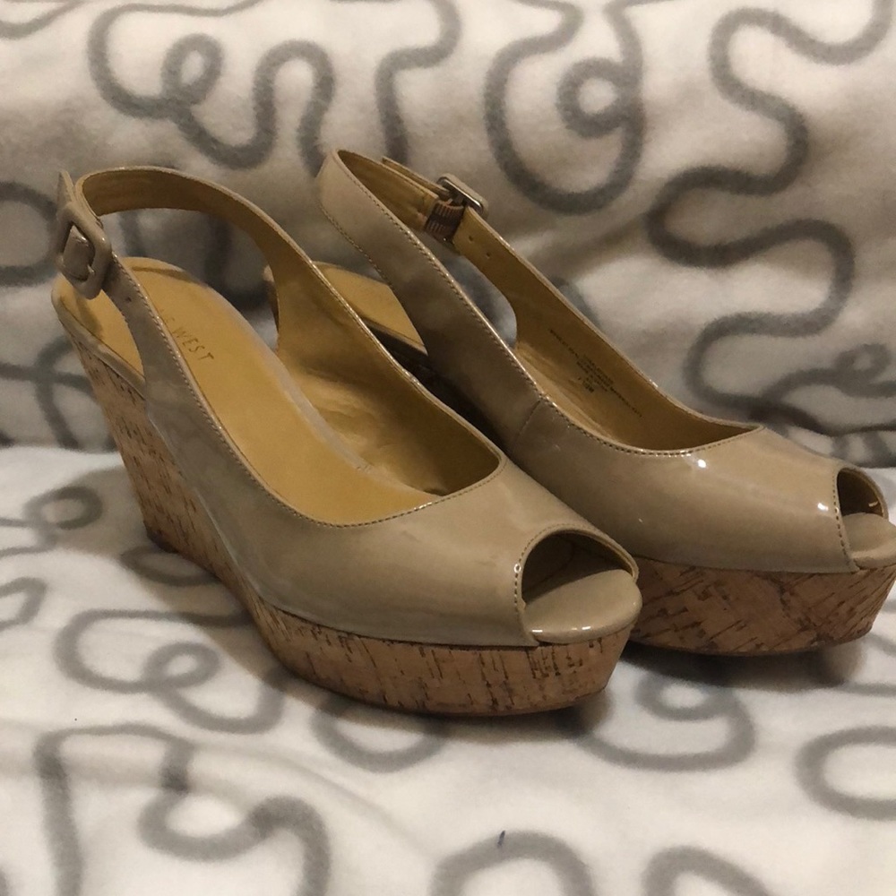 Nine West Nude Peep toe wedge sandals